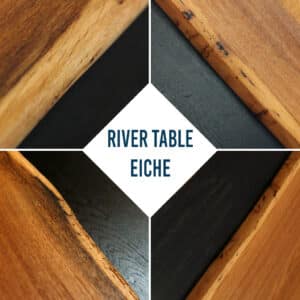 Hout is voorzien van tafelblad River-Table eikenhout