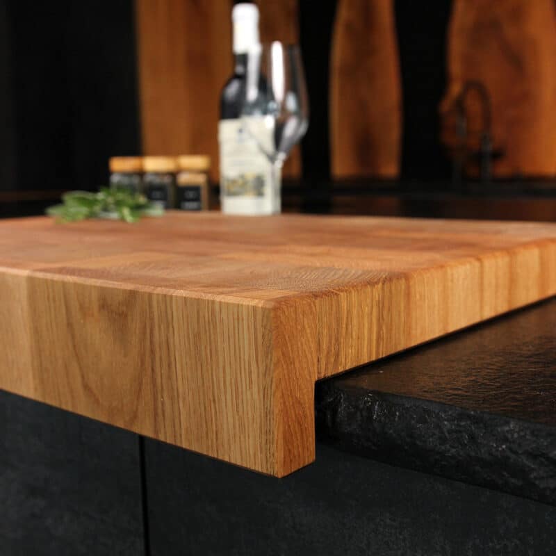 End grain cutting board with stop edge detail