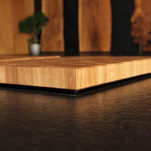 Two-piece end grain hob cover oak detail feet