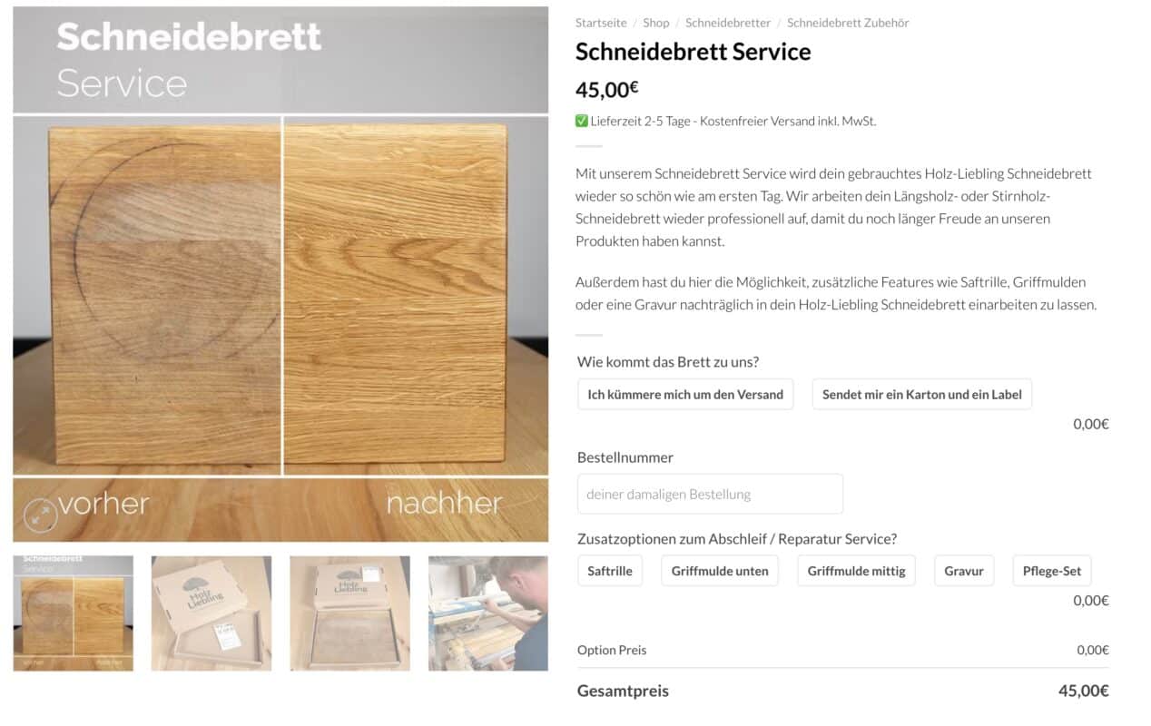 Schneidebrett-Service-Optionen